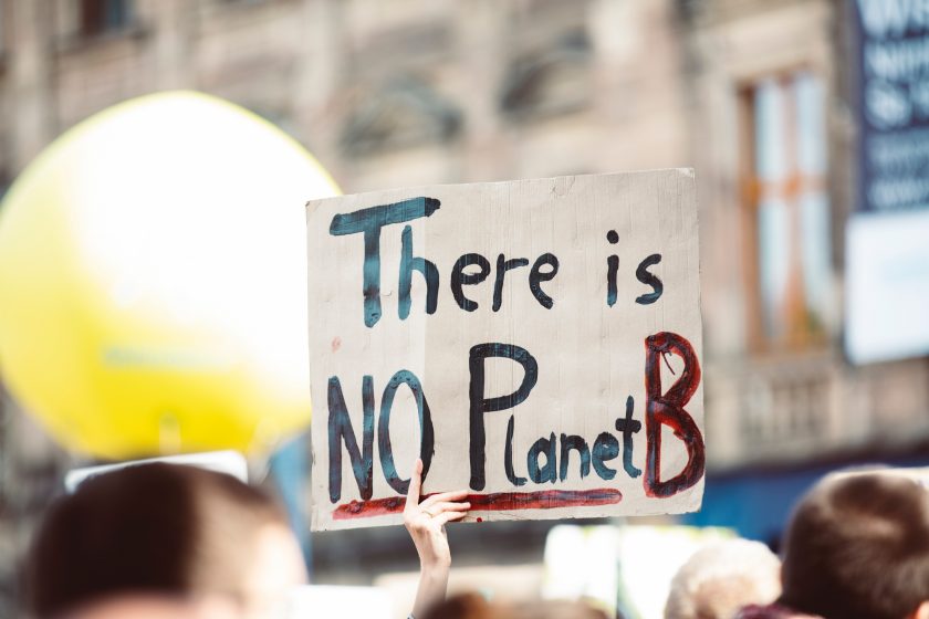 Ein Plakat mit der Aufschrift "There is NO Planet B" wird hochgehalten.