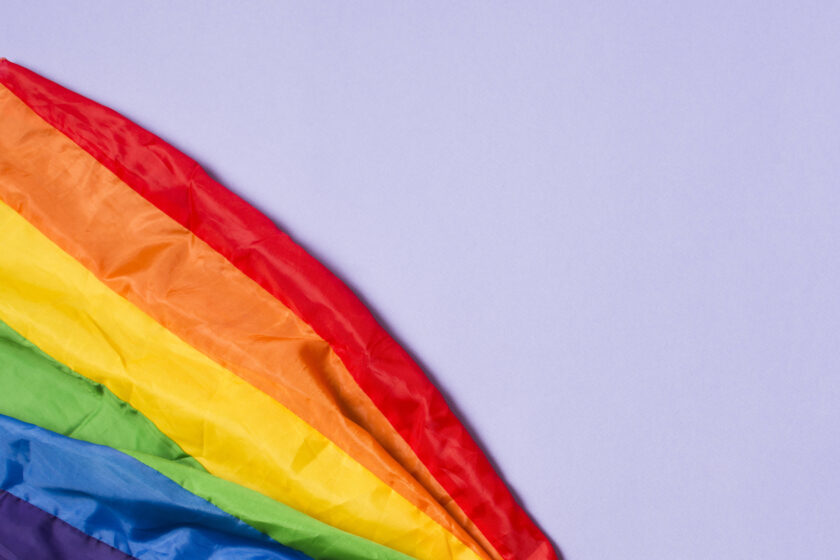 close up gay pride flag rainbow colors.