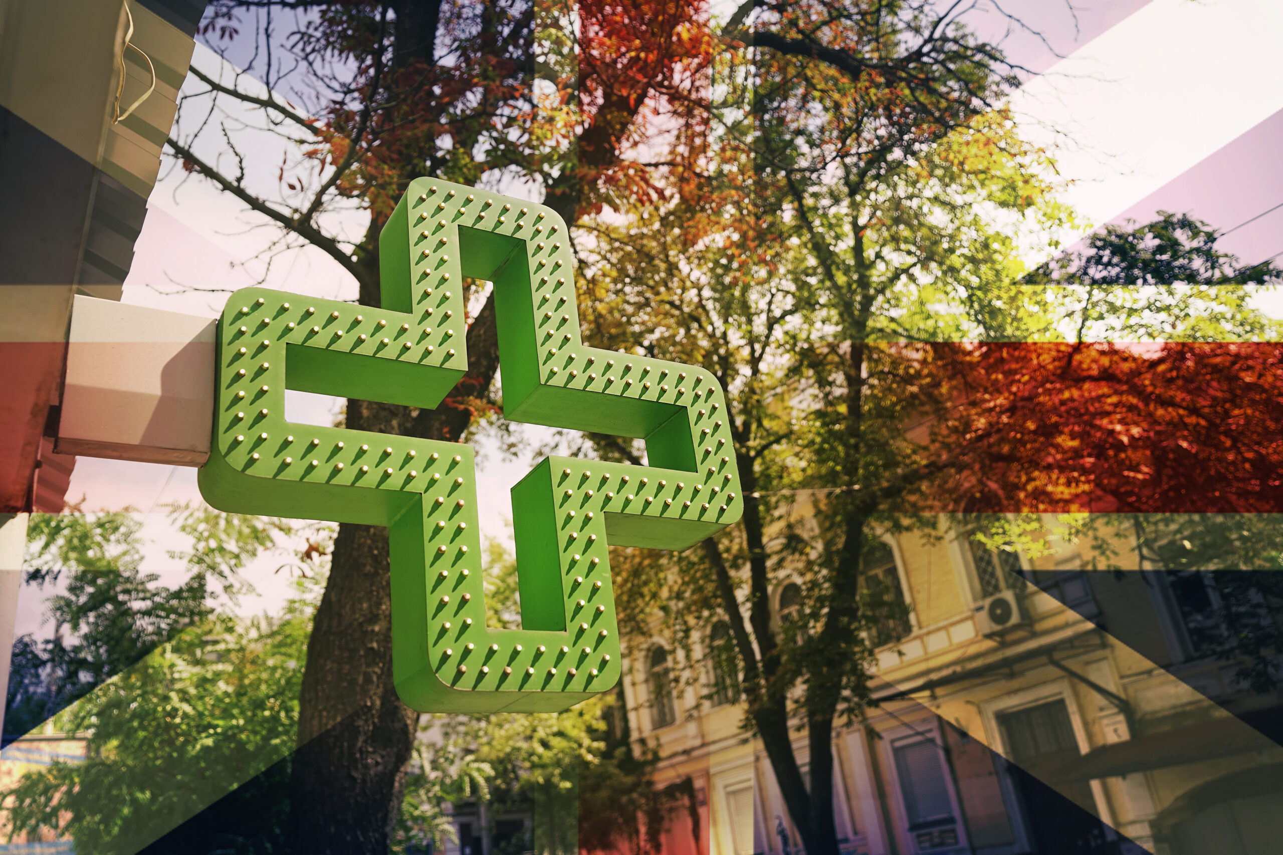 Green medical cross sign